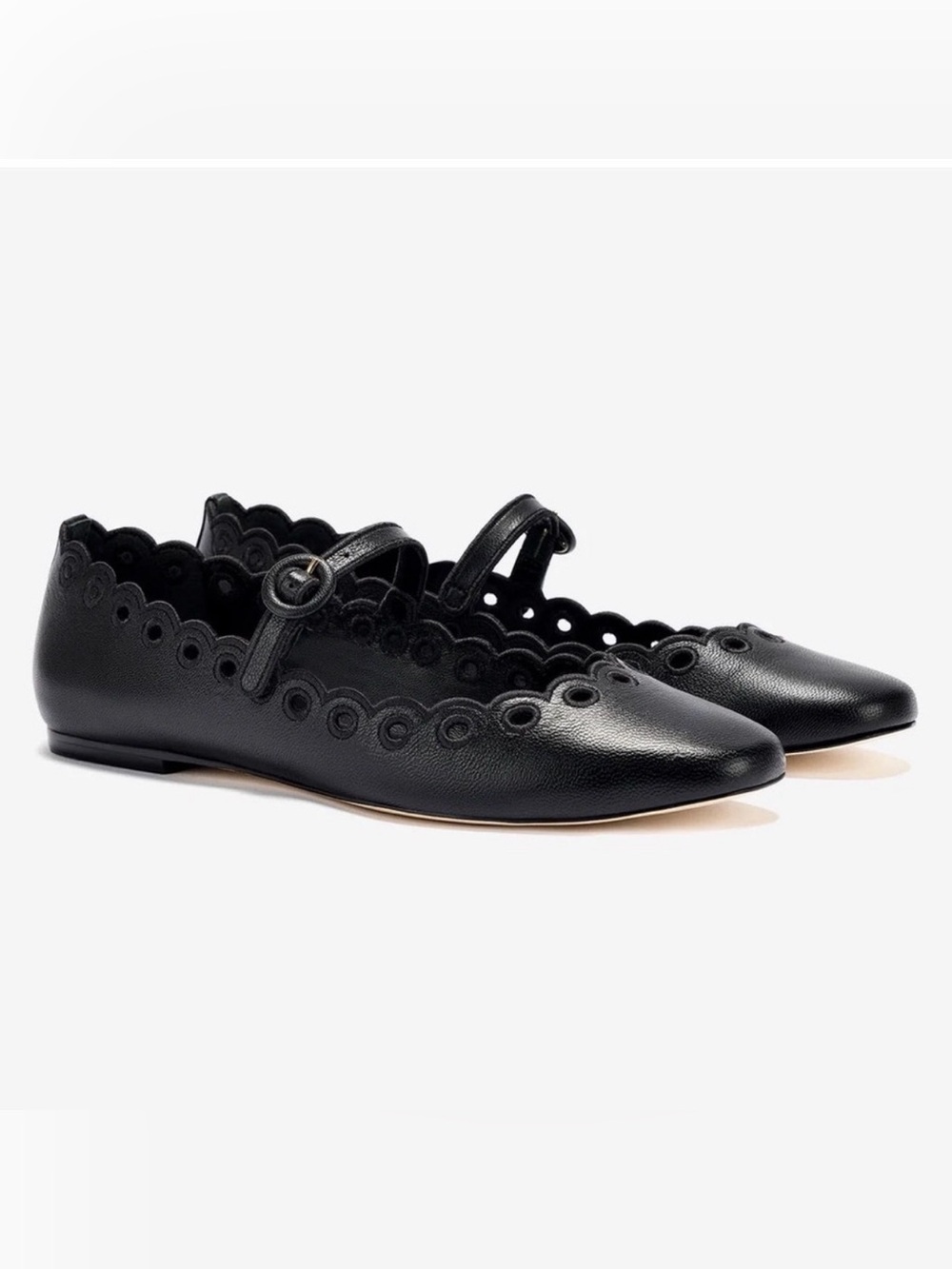 Larroude Scalloped Mary Jane Flats - Black